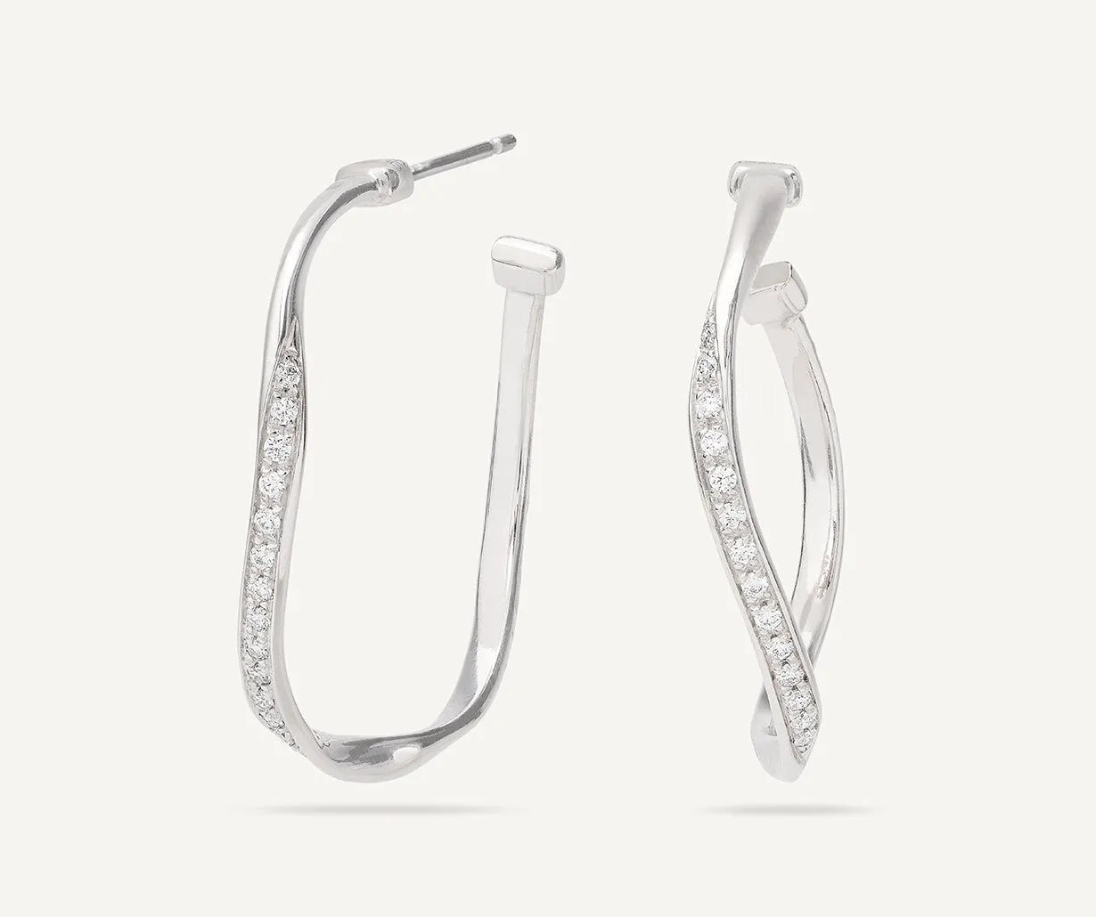 18K White Gold Diamond Hoops