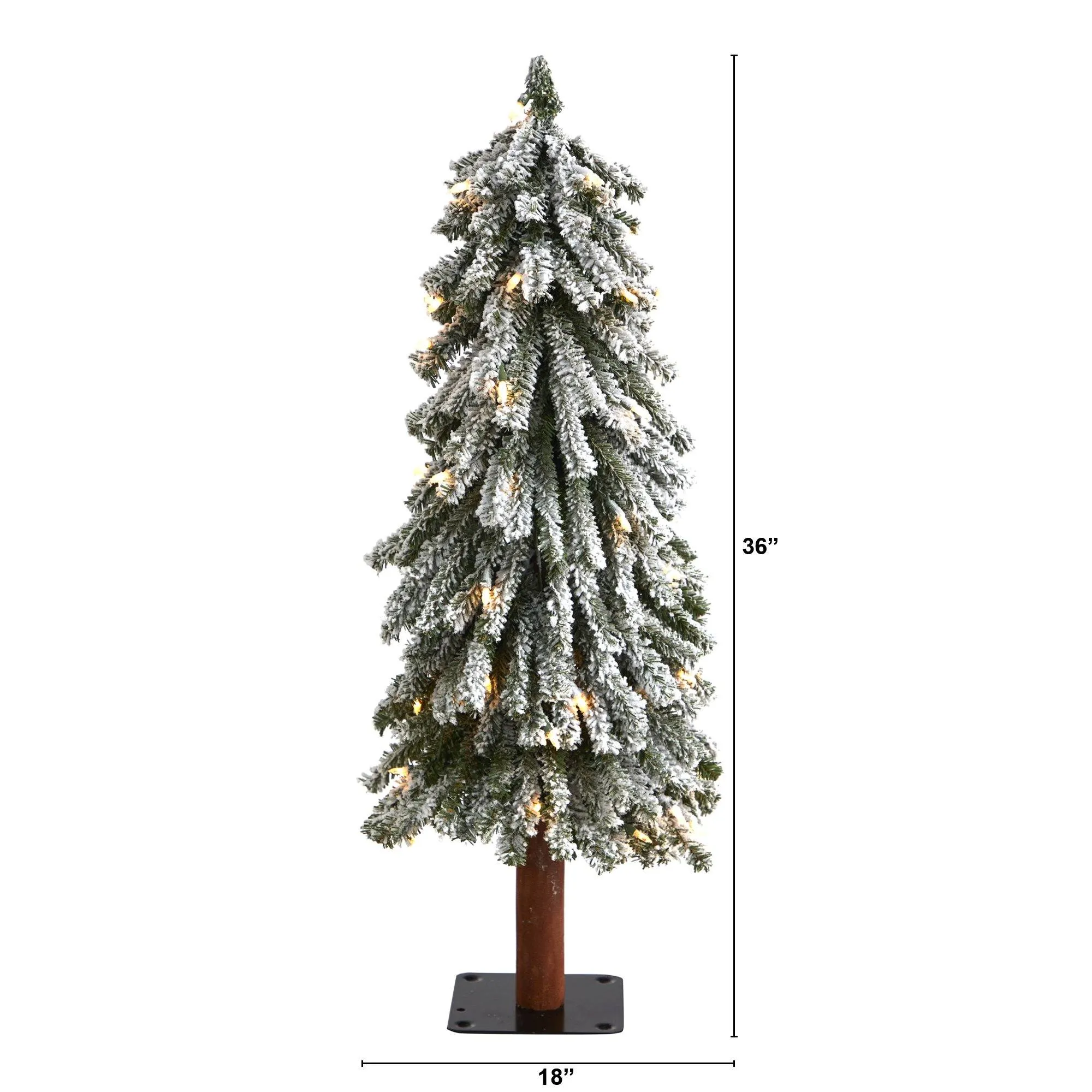 3’ Flocked Grand Alpine Artificial Christmas Tree with 50 Lights and 193 Branches on Natural Trunk