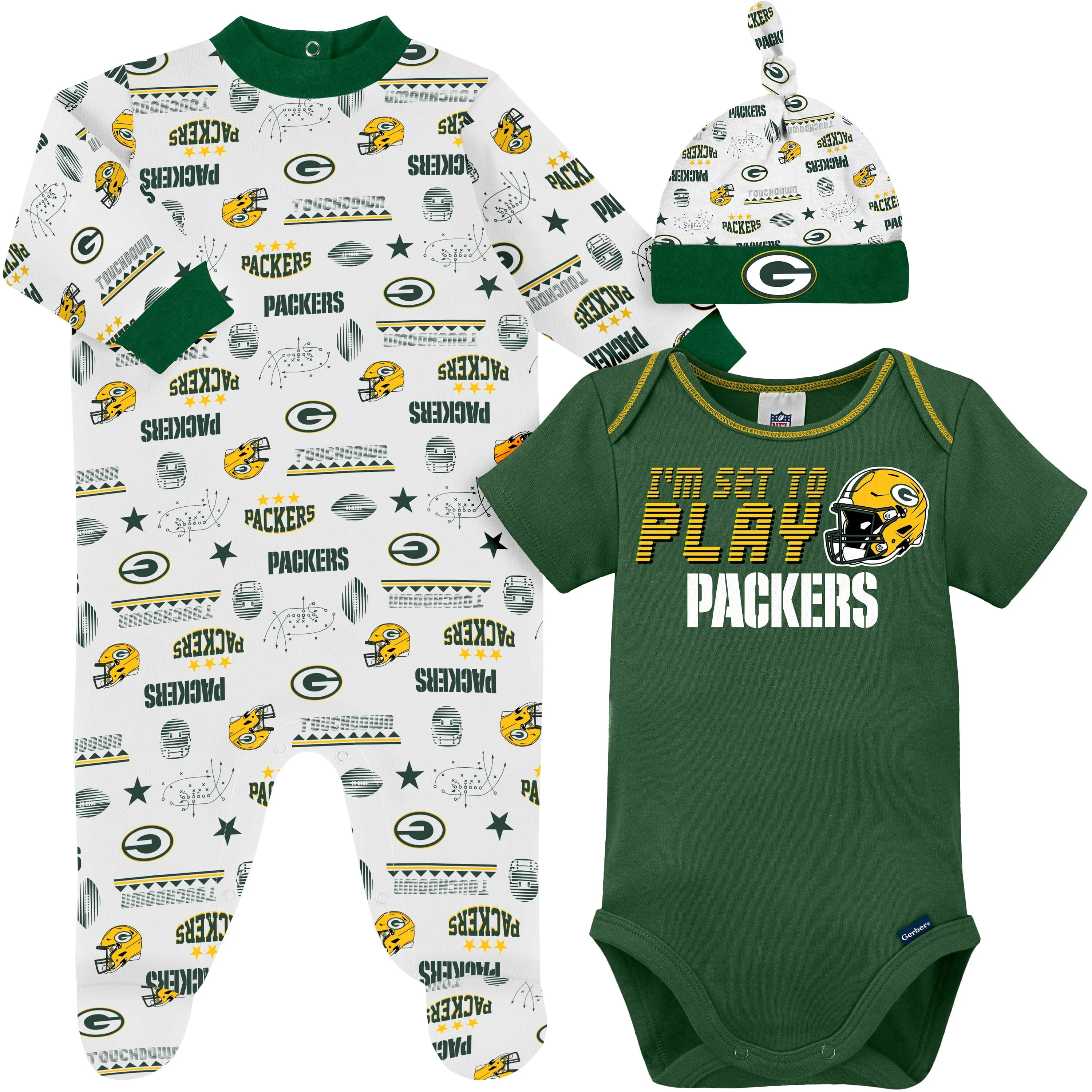 3-Piece Baby Boys Green Bay Packers Bodysuit, Sleep 'N Play, and Cap Set