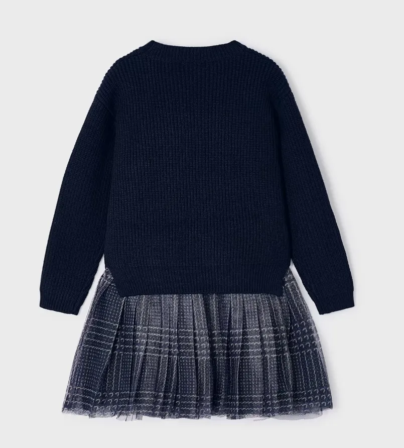 4915 Mayoral Mini Girls Dressy 2PC Sweater & Tulle Tank Dress - Navy