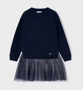 4915 Mayoral Mini Girls Dressy 2PC Sweater & Tulle Tank Dress - Navy