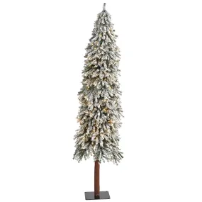 7’ Flocked Grand Alpine Artificial Christmas Tree with 400 Lights and 950 Branches on Natural Trunk