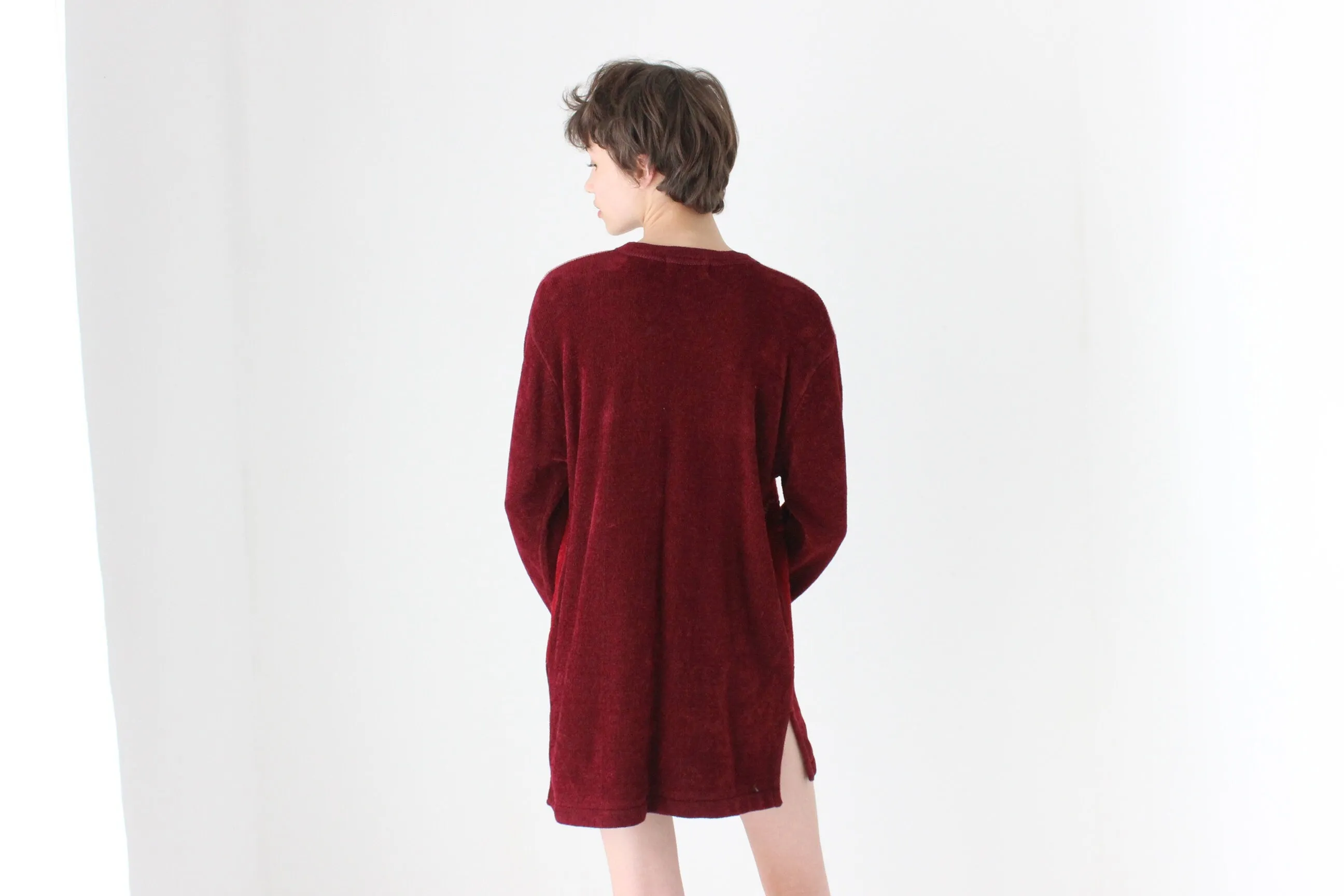 90s Soft Chenille Wool Blend Patterned Sweater Dress