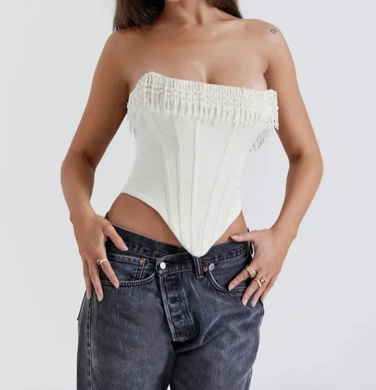 A&A Luxe Pearl Beaded Corset Top