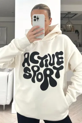 Active sport premium ecru printed hoodie