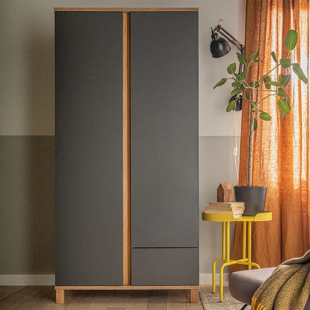 Altitude Two-Door Wardrobe - Graphite/Oak