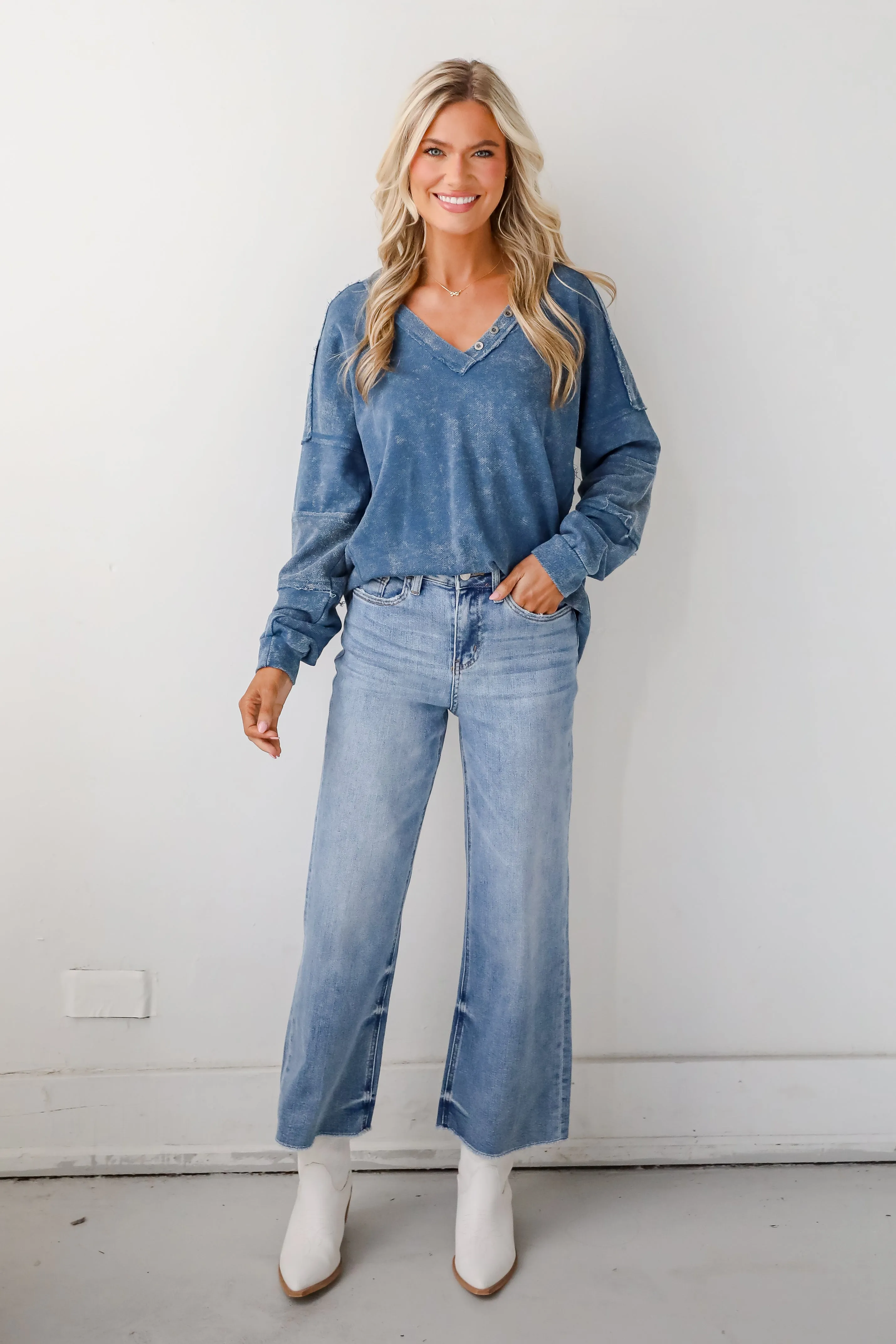 Amazing Memories Denim Knit Top - DOORBUSTER