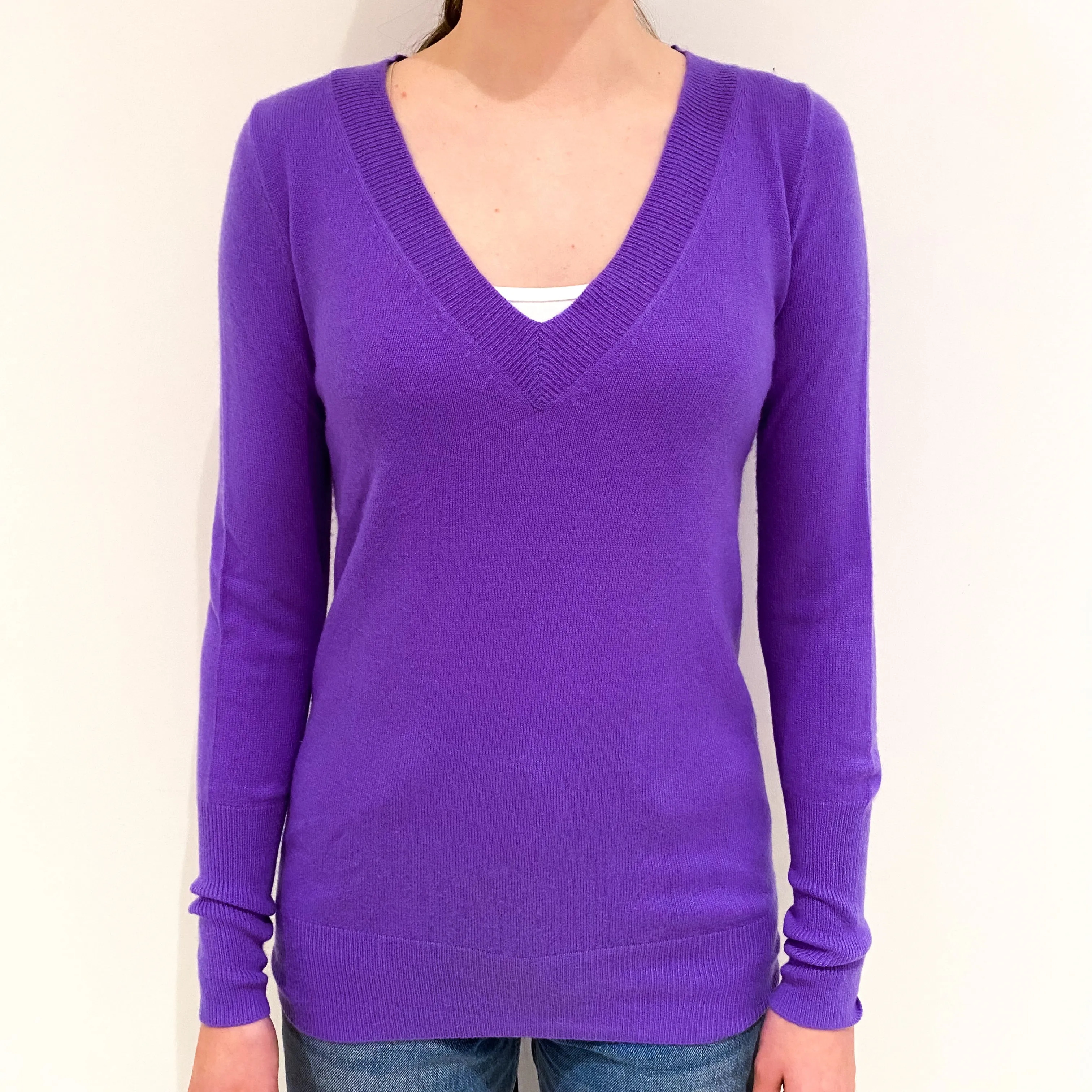 Amethyst Purple Cashmere V Neck Jumper Extra Small