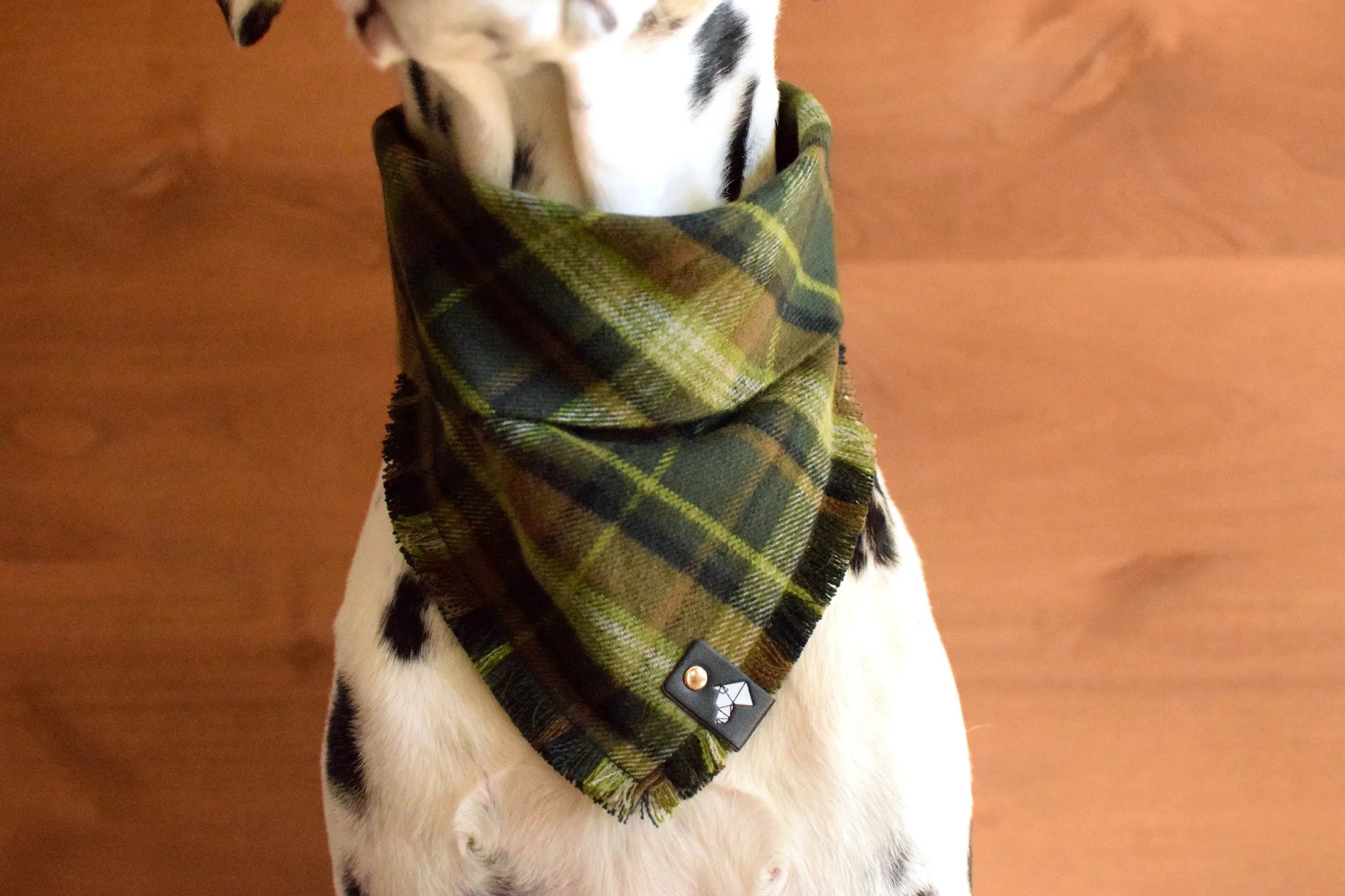 AMON Fringed Flannel Dog Bandana - Snap/Tie On Cotton Scarf