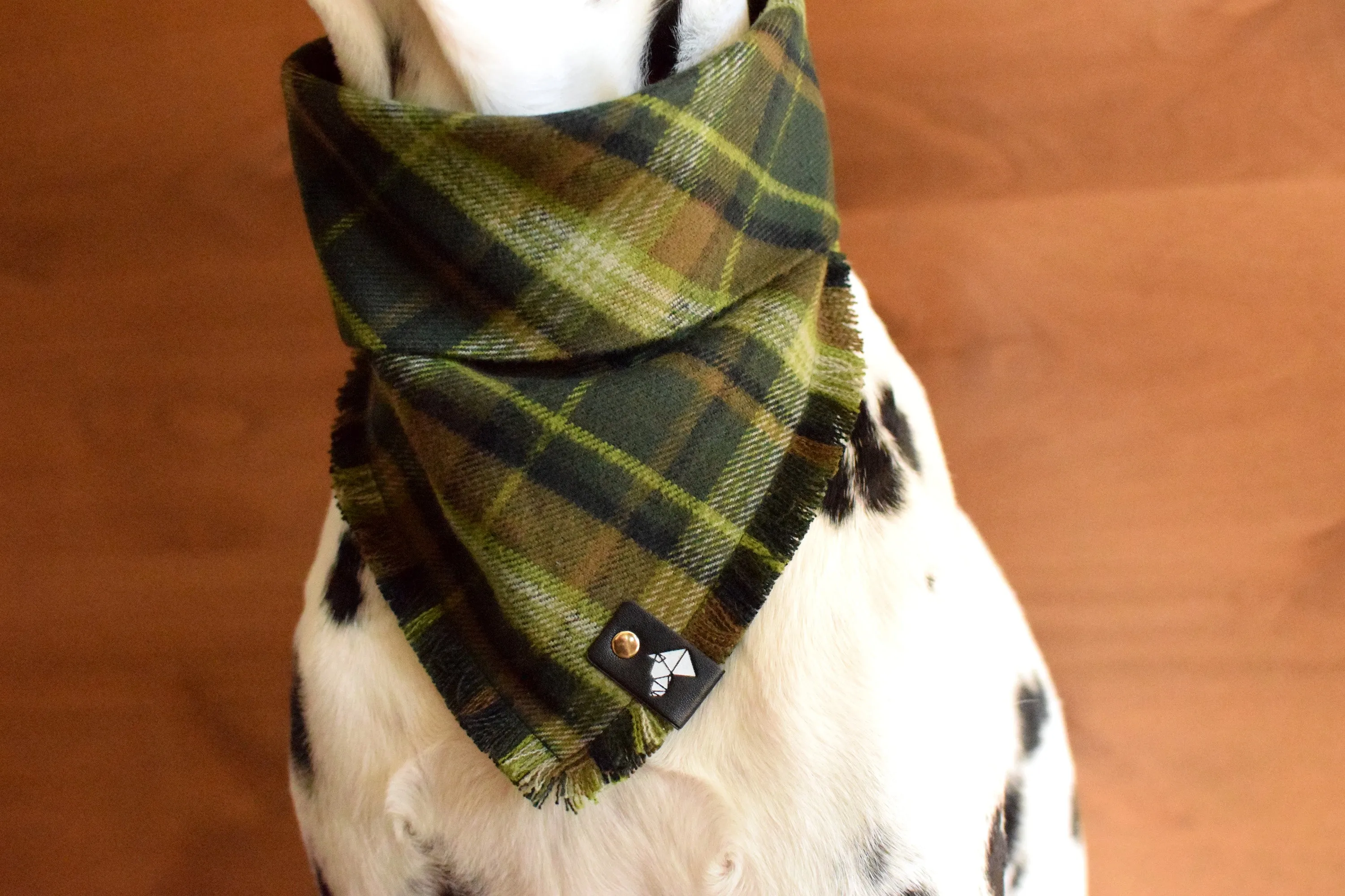 AMON Fringed Flannel Dog Bandana - Snap/Tie On Cotton Scarf