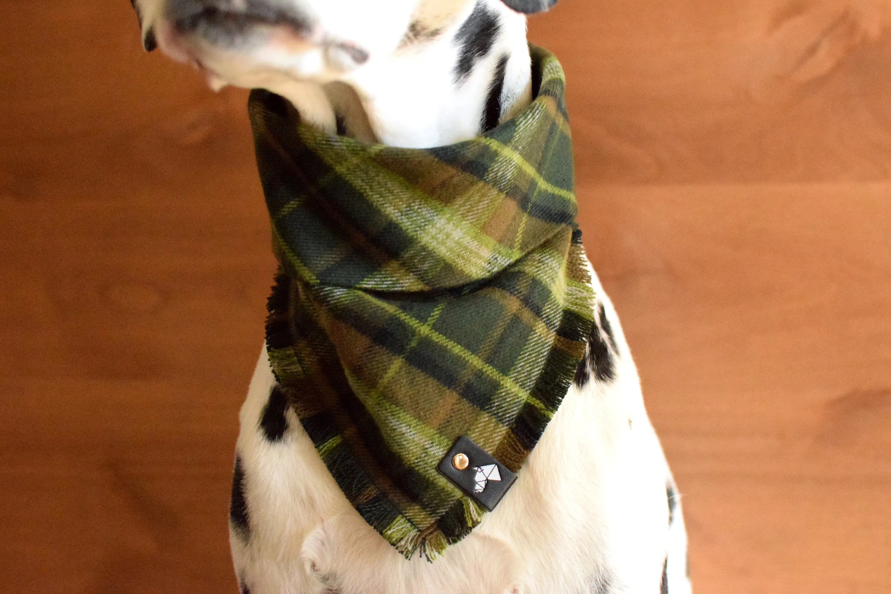 AMON Fringed Flannel Dog Bandana - Snap/Tie On Cotton Scarf