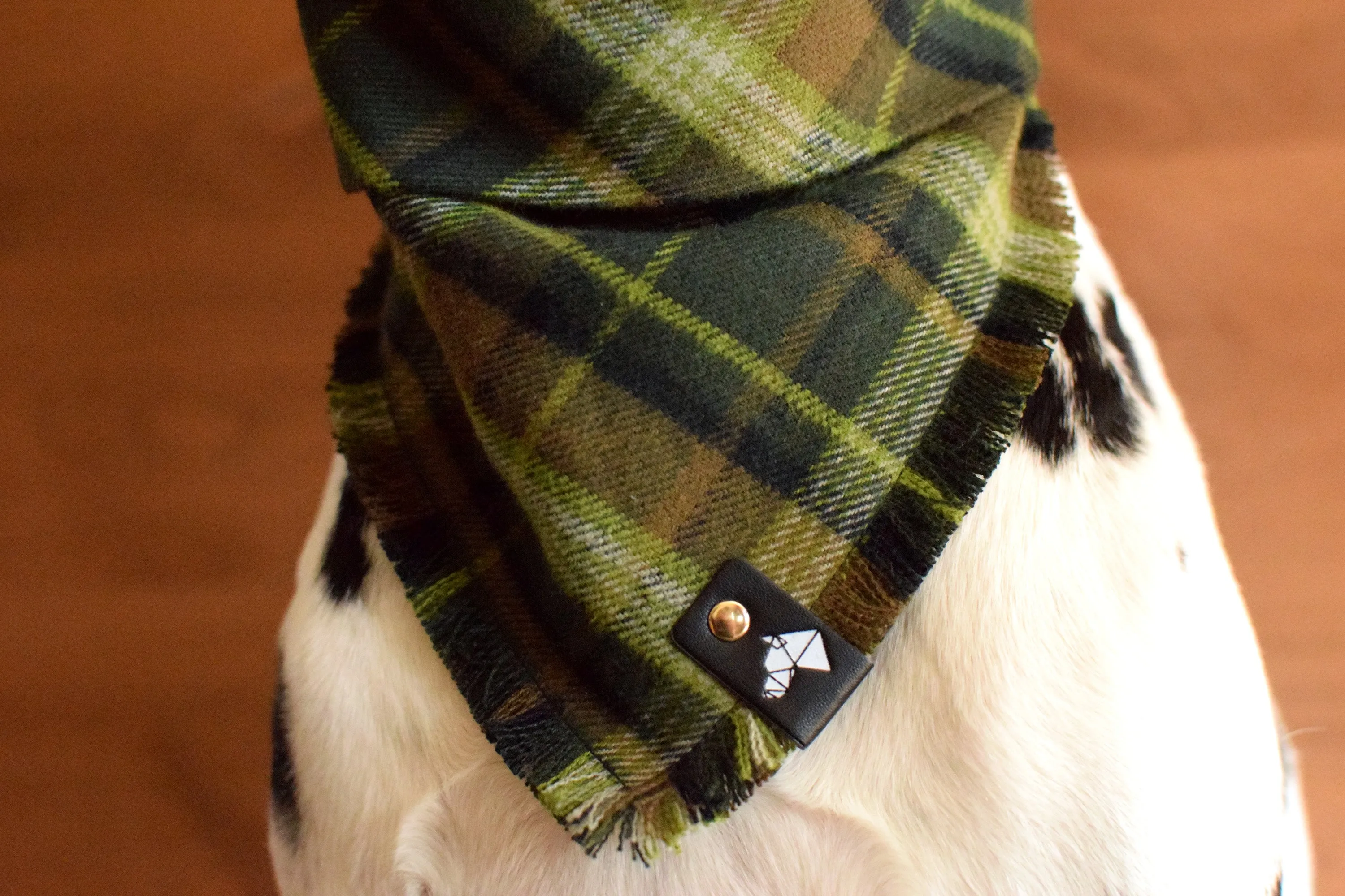 AMON Fringed Flannel Dog Bandana - Snap/Tie On Cotton Scarf