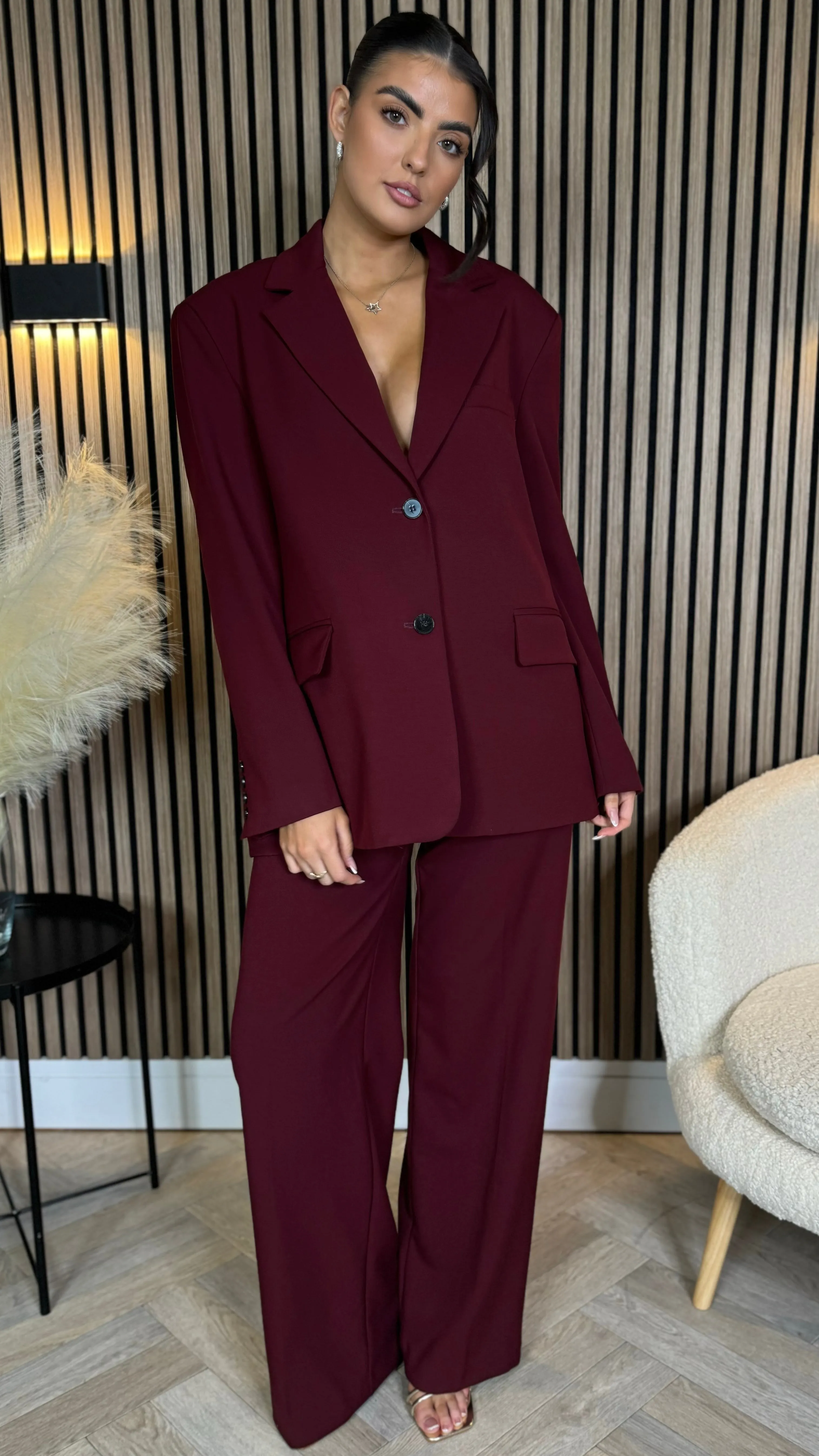 Angelica Burgundy Trousers & Blazer Co Ord