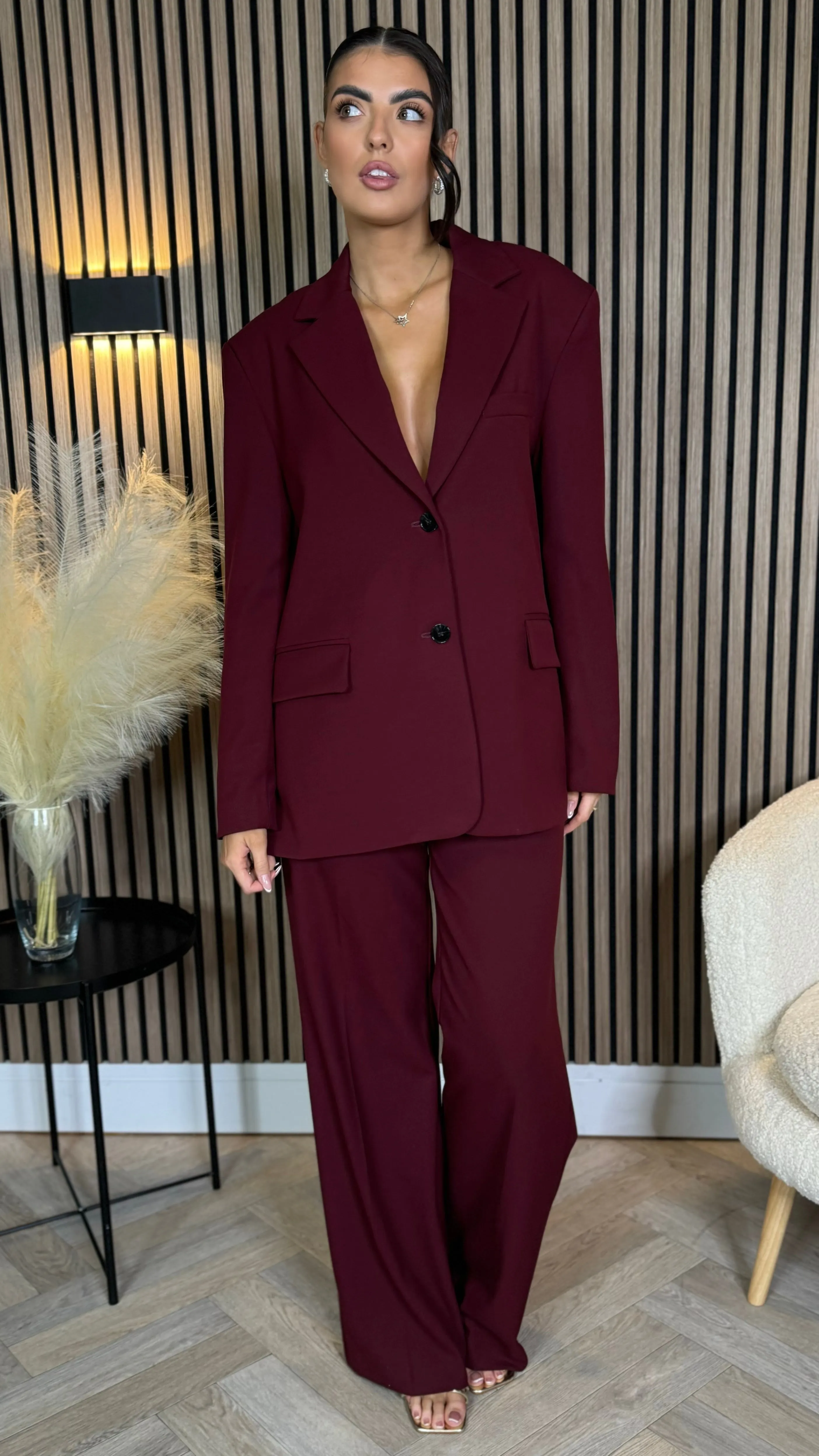 Angelica Burgundy Trousers & Blazer Co Ord