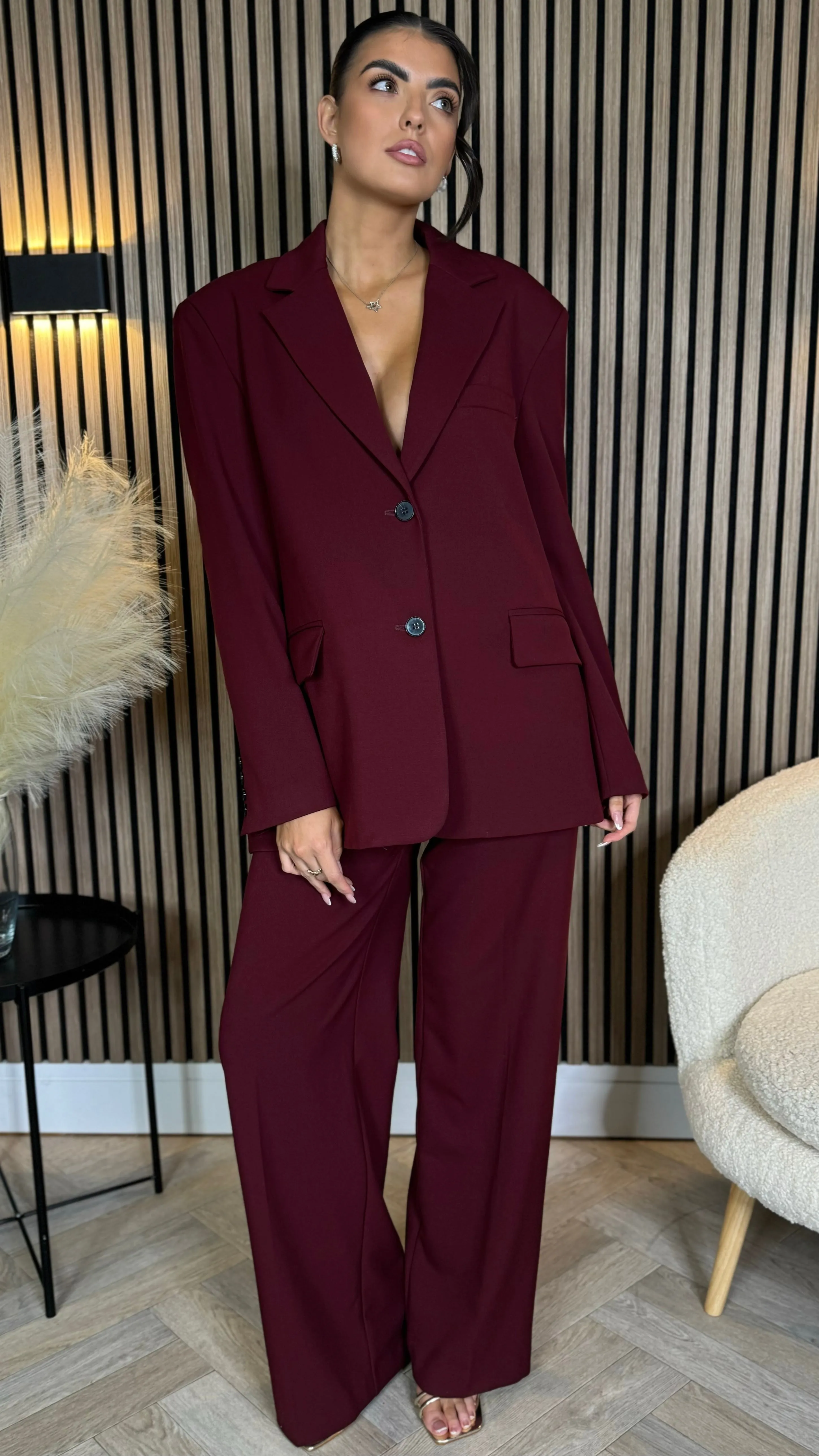 Angelica Burgundy Trousers & Blazer Co Ord