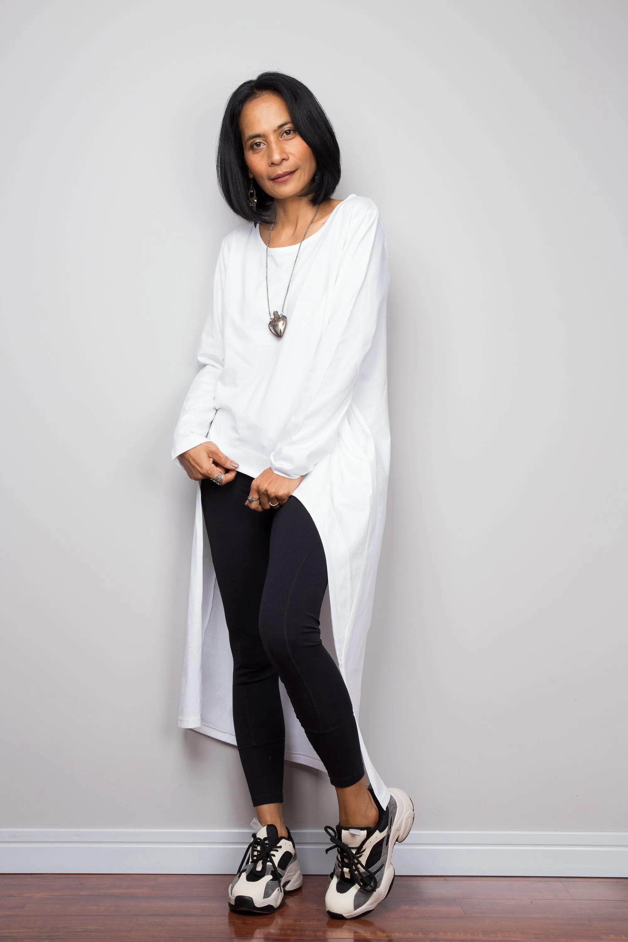 Asymmetrical white tunic dress