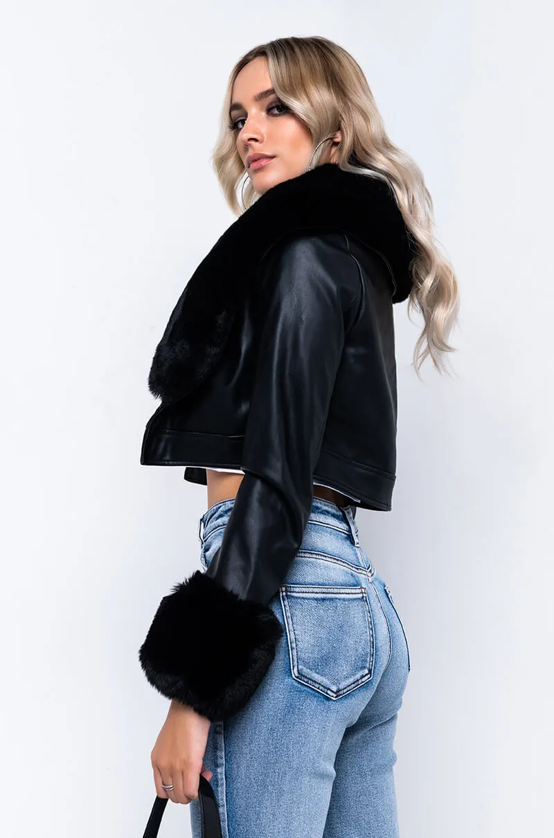 AZALEA WANG FUR TRIM GISELLE CROP JACKET