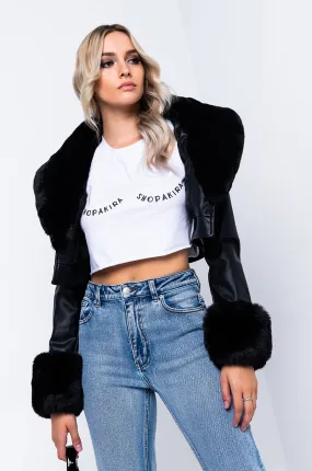 AZALEA WANG FUR TRIM GISELLE CROP JACKET