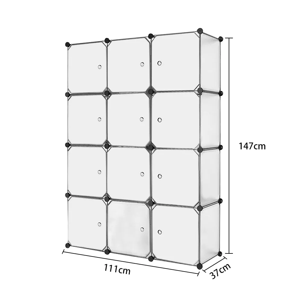 Bedroom PP Storage Wardrobe, 12 Cubes/20 Cubes, White and Transparent