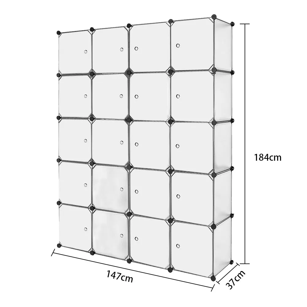 Bedroom PP Storage Wardrobe, 12 Cubes/20 Cubes, White and Transparent