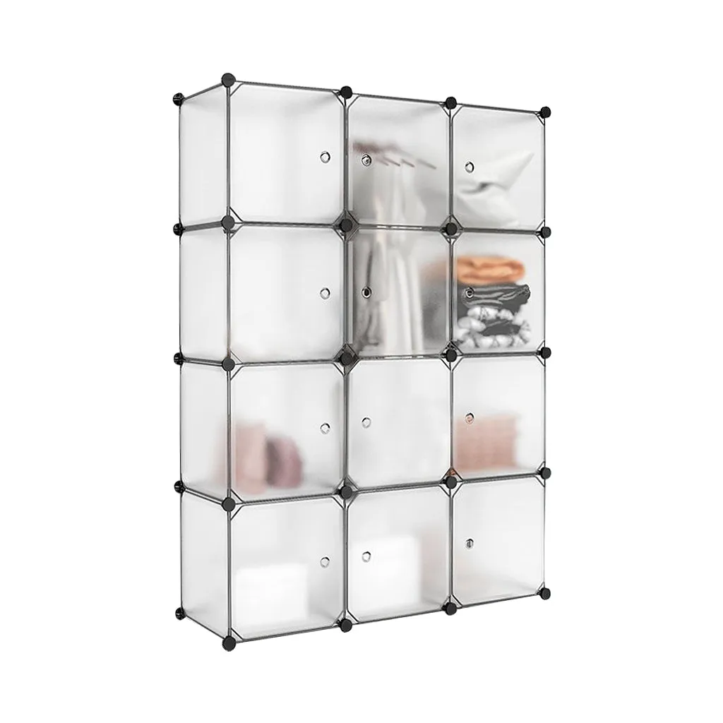 Bedroom PP Storage Wardrobe, 12 Cubes/20 Cubes, White and Transparent