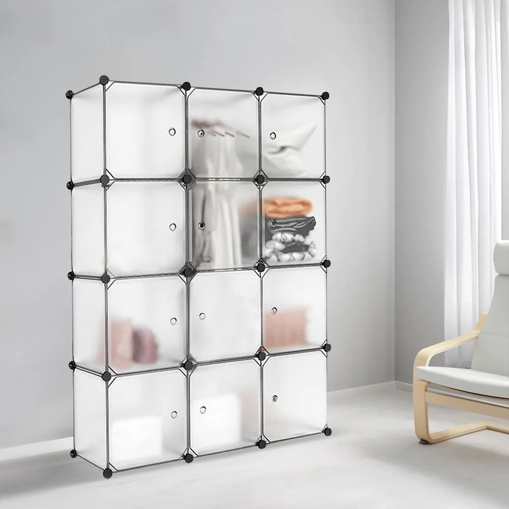 Bedroom PP Storage Wardrobe, 12 Cubes/20 Cubes, White and Transparent