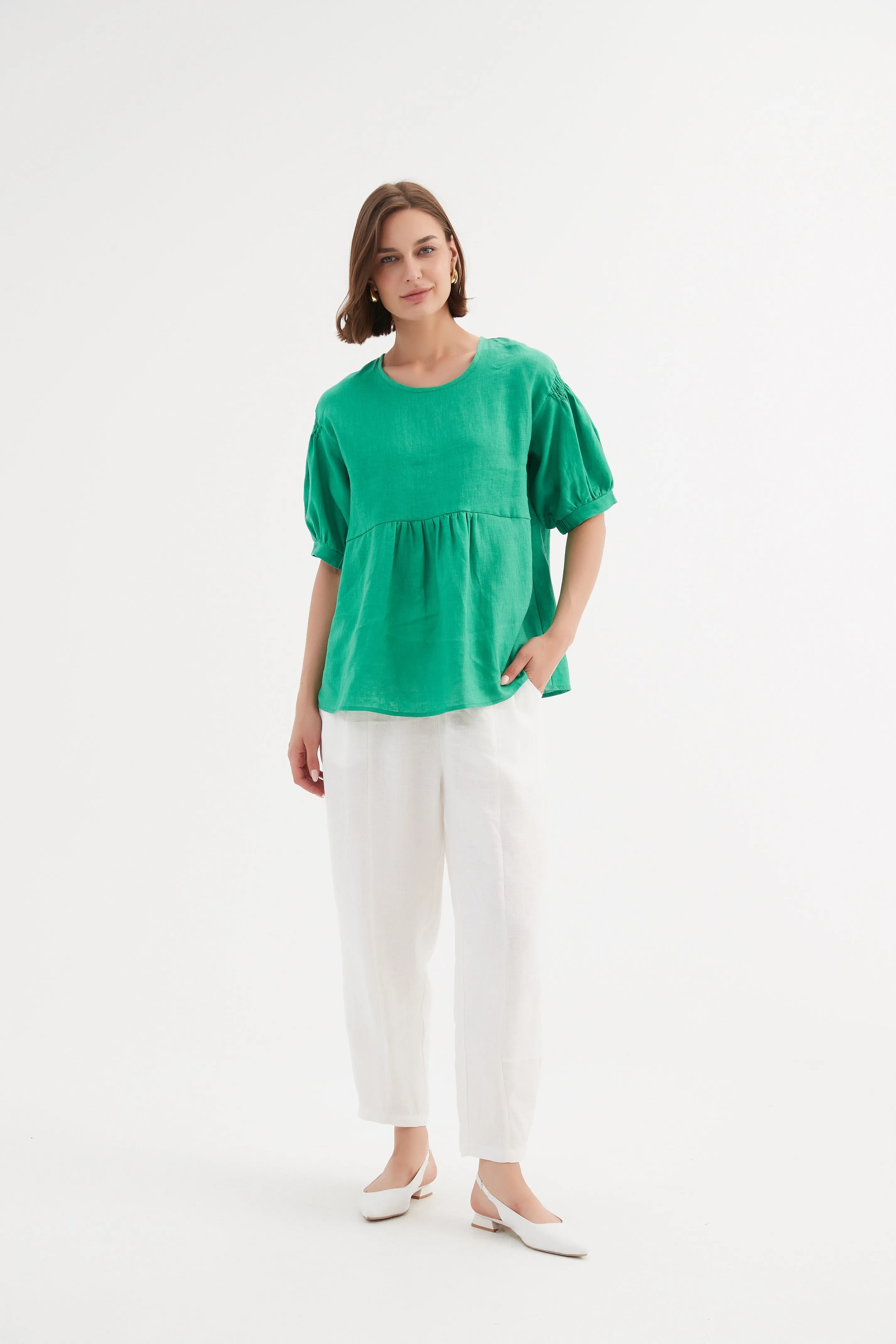 Bishop Sleeve Shirring Top