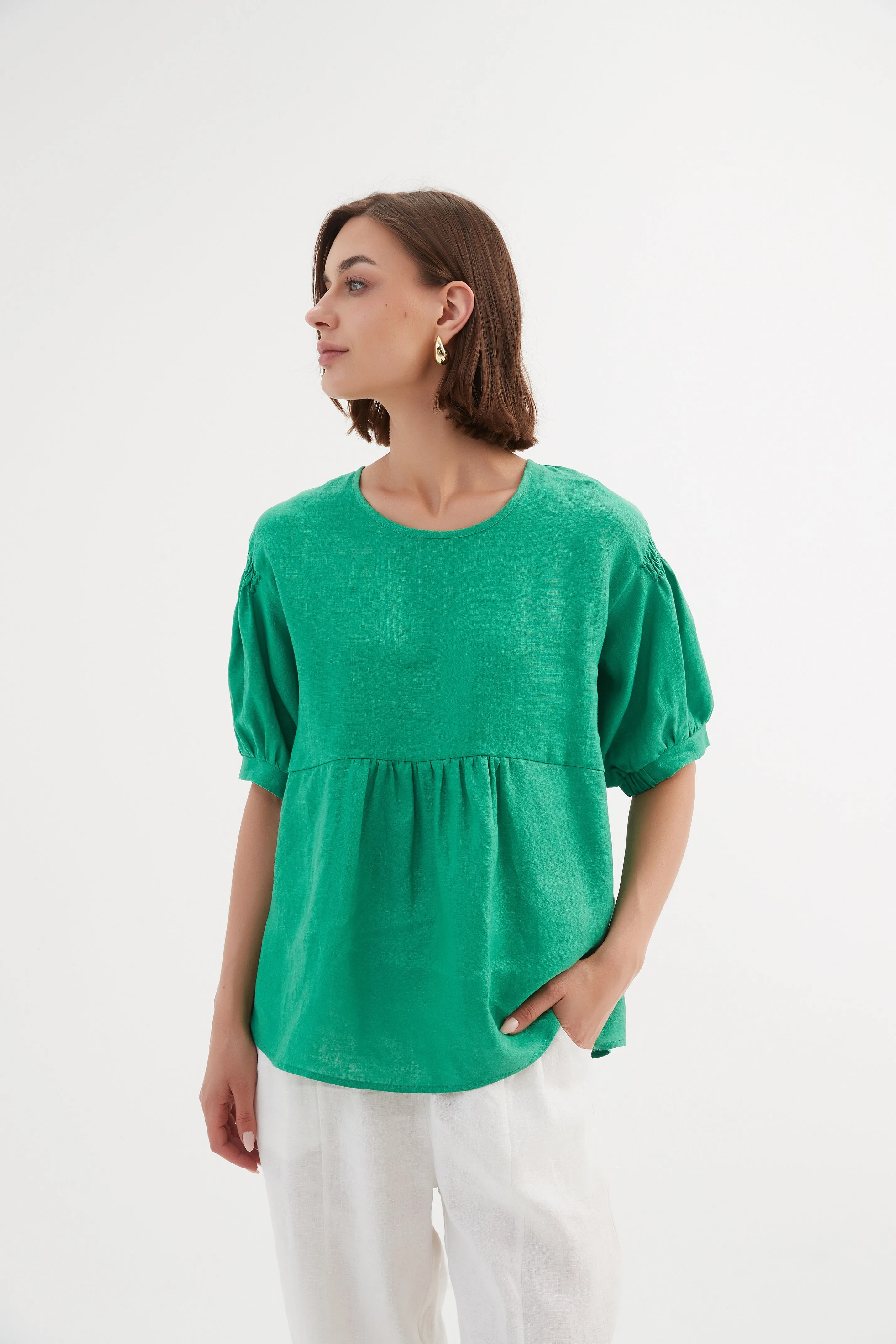 Bishop Sleeve Shirring Top