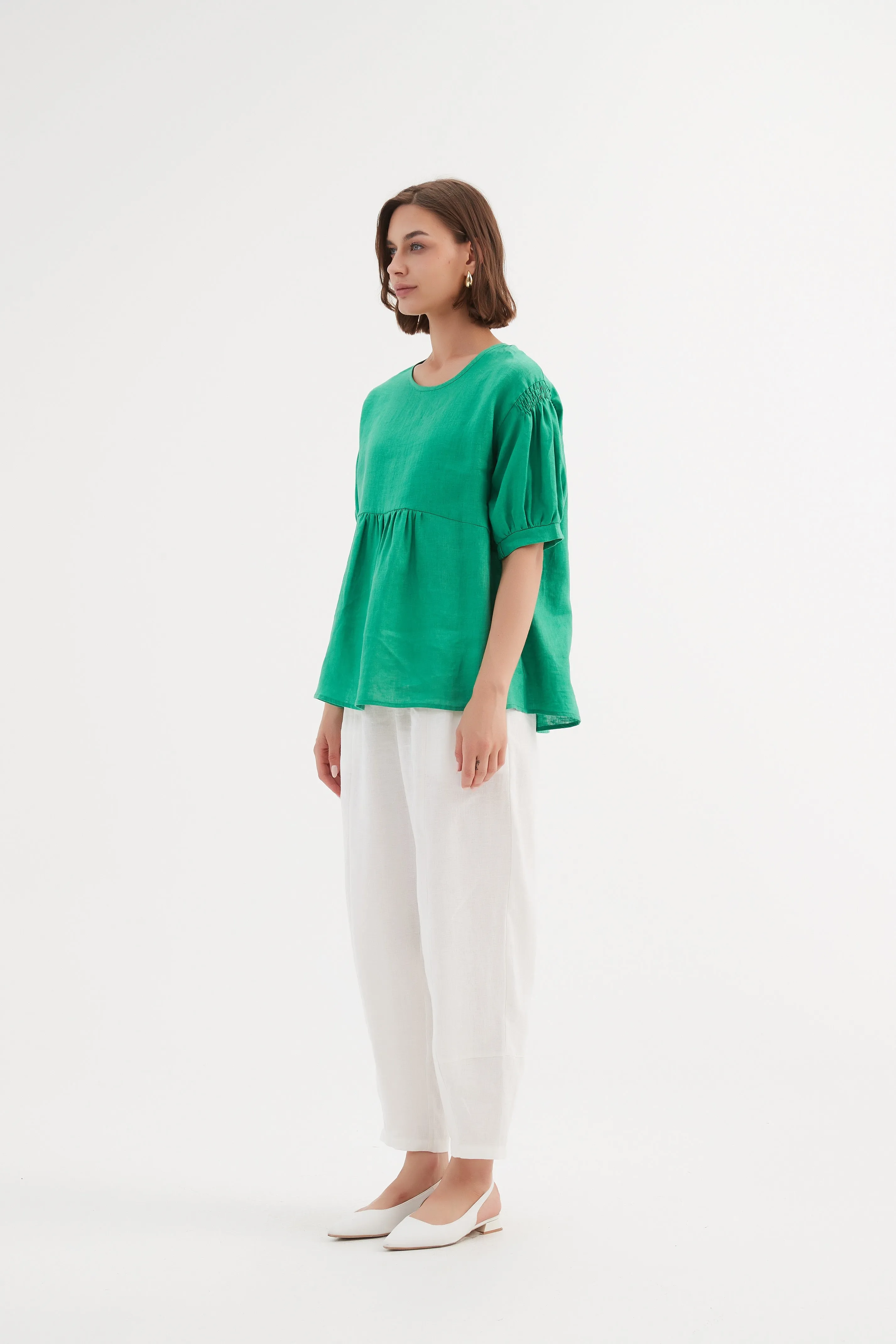 Bishop Sleeve Shirring Top