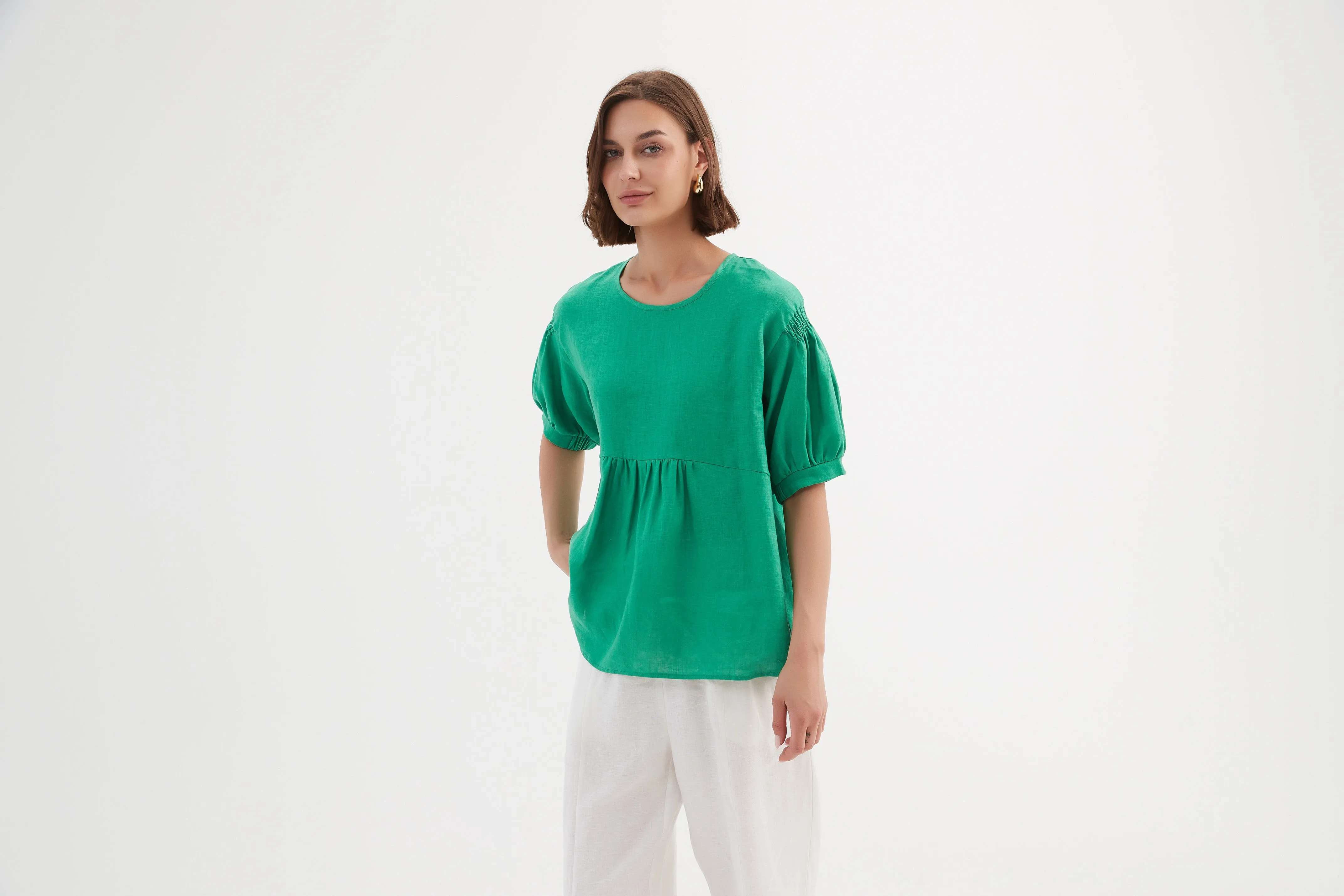 Bishop Sleeve Shirring Top