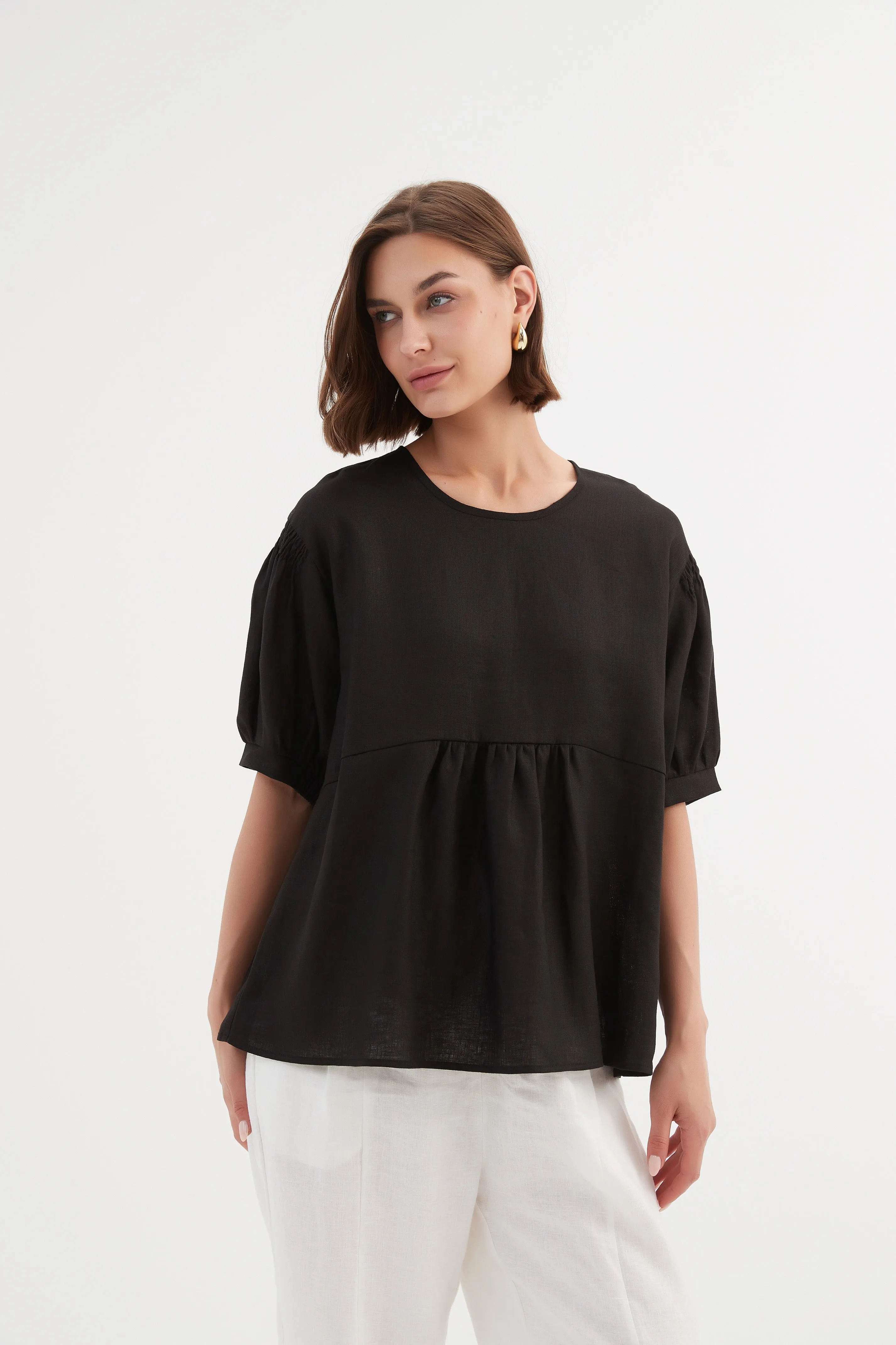 Bishop Sleeve Shirring Top