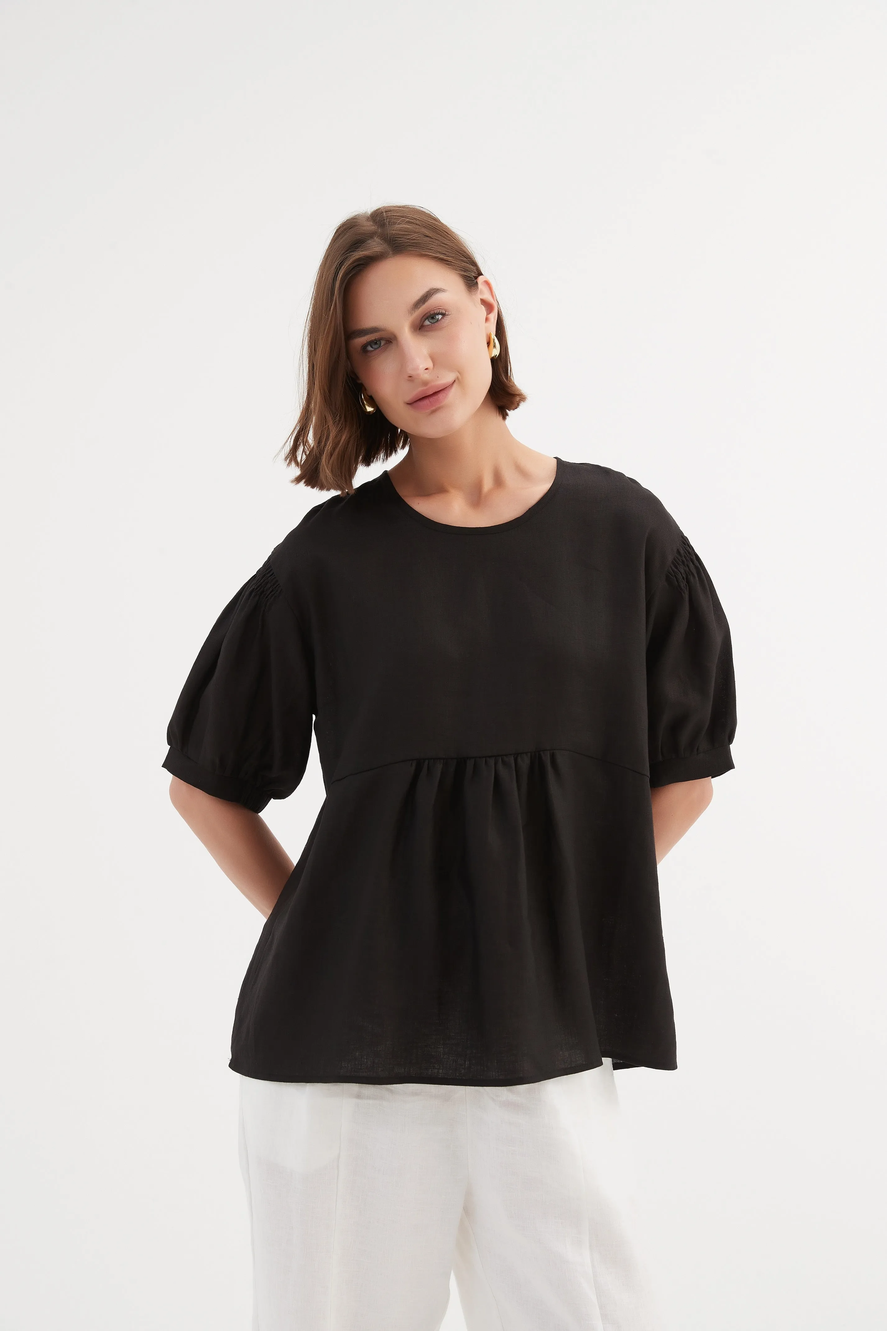 Bishop Sleeve Shirring Top