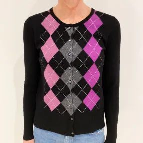 Black and Magenta Diamond Cashmere Cardigan Small