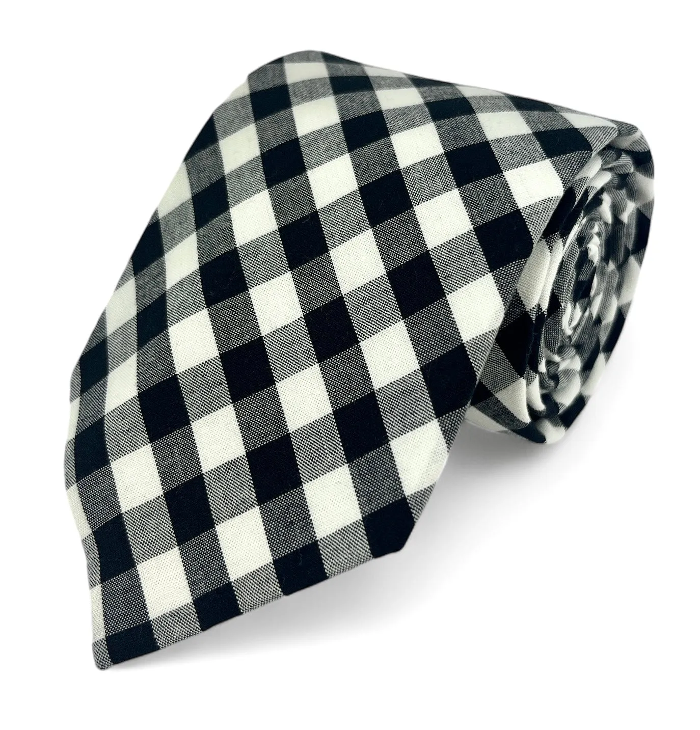 Black and White Checkered Cotton Necktie