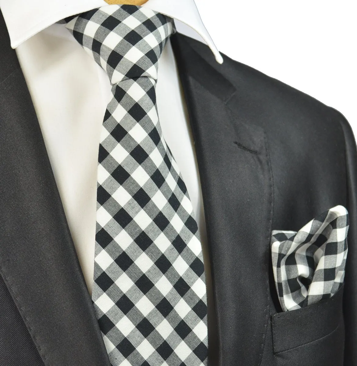 Black and White Checkered Cotton Necktie