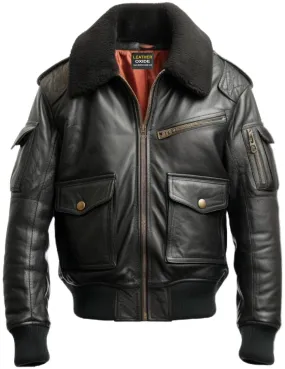 Black Bomber Leather Jacket Aviator B3 Style