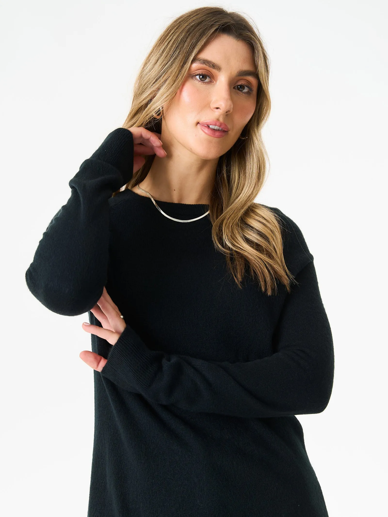 Black Crew Neck Fine Knit Oversized Jumper