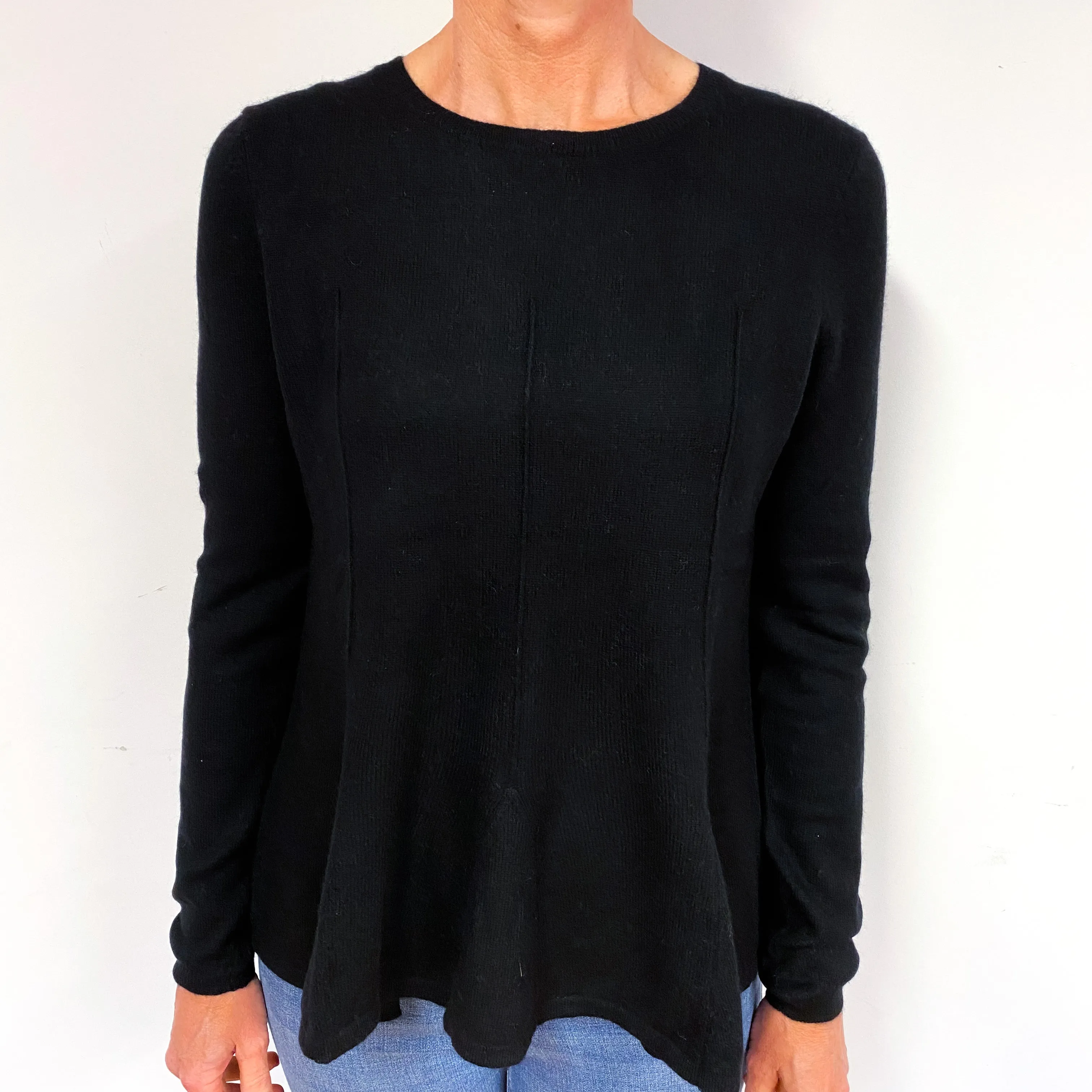 Black Peplum Cashmere Crew Neck Jumper Medium