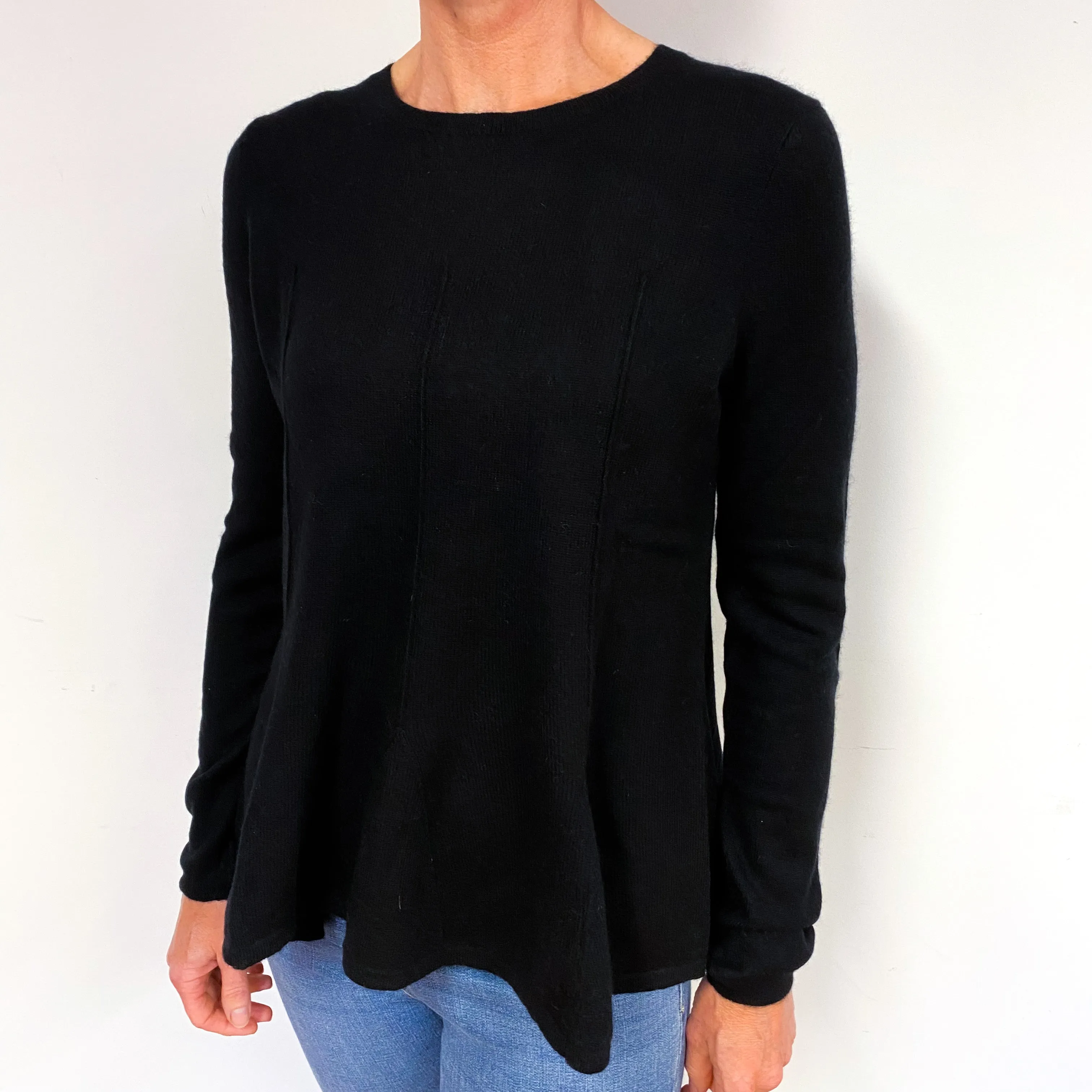 Black Peplum Cashmere Crew Neck Jumper Medium