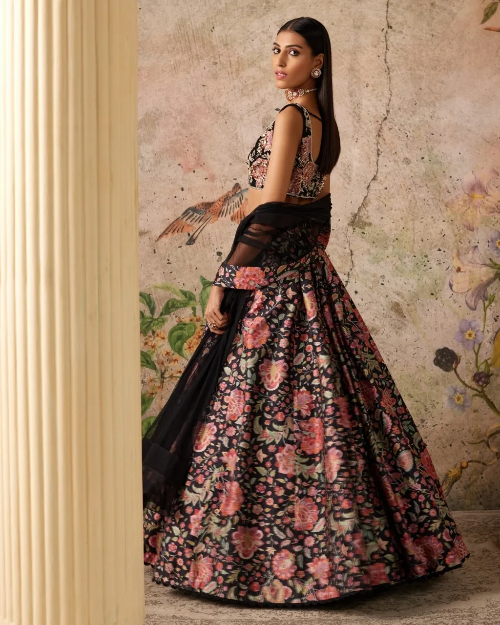 Black Print Demi Lehenga Set