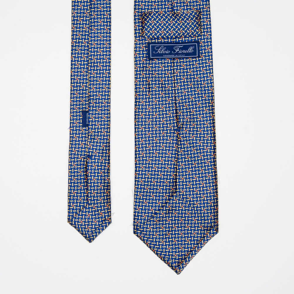 Blue and Yellow Classic Motif Duchesse Silk Tie