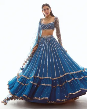 Blue Linear Drop Lehenga Set