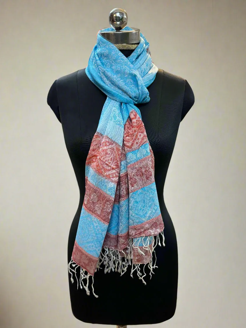 Blue Self-Weave Luxurious Pure Pashmina Scarf