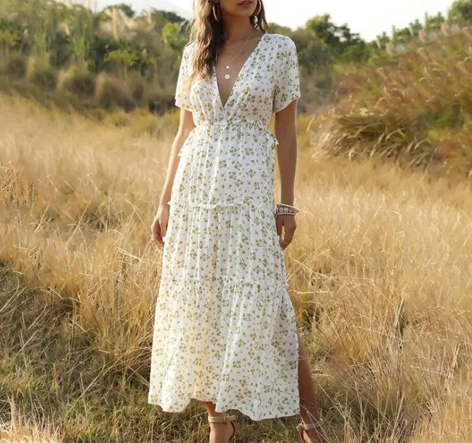 Boho Floral Maxi Dress, Bohemian Summer Dress For Women