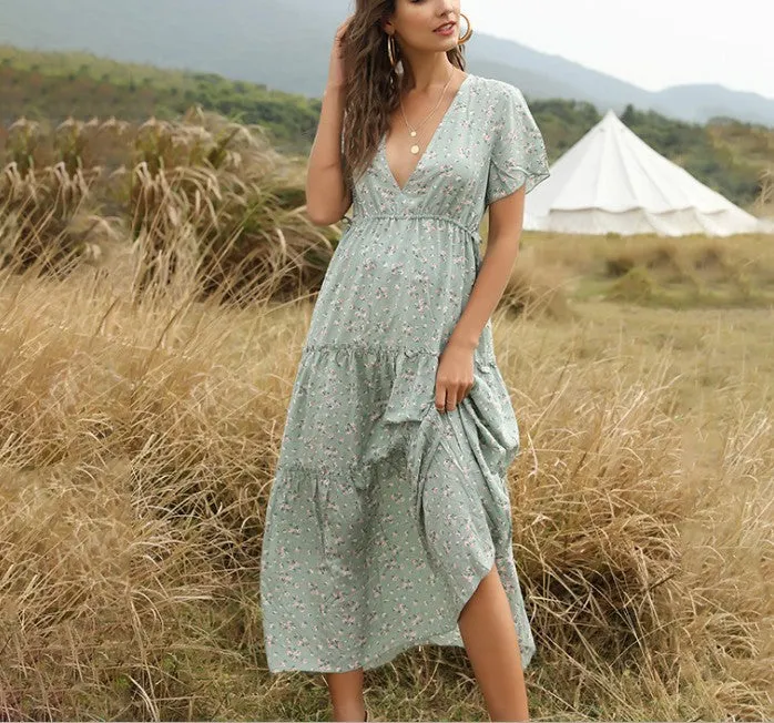 Boho Floral Maxi Dress, Bohemian Summer Dress For Women