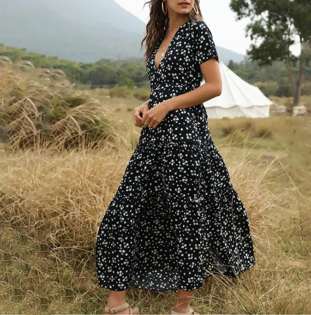 Boho Floral Maxi Dress, Bohemian Summer Dress For Women