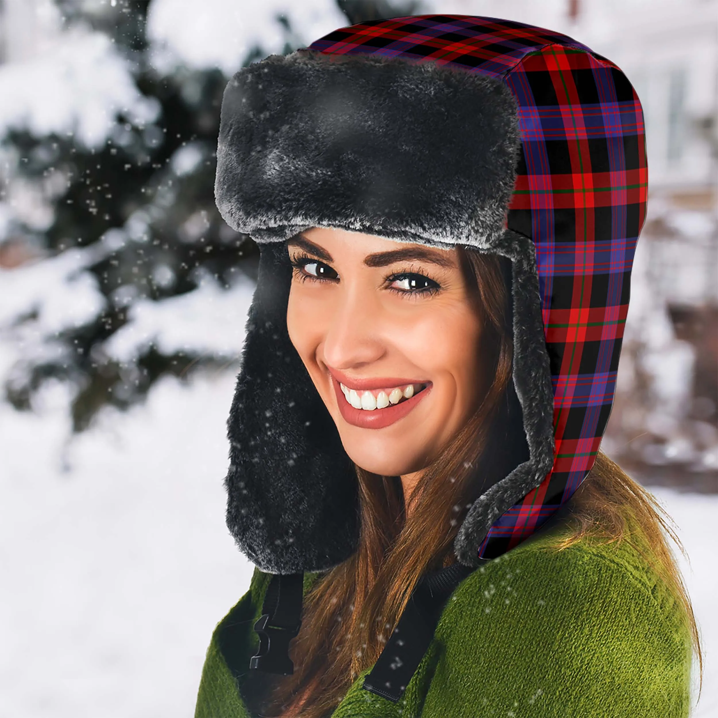 Broun Modern Tartan Winter Trapper Hat