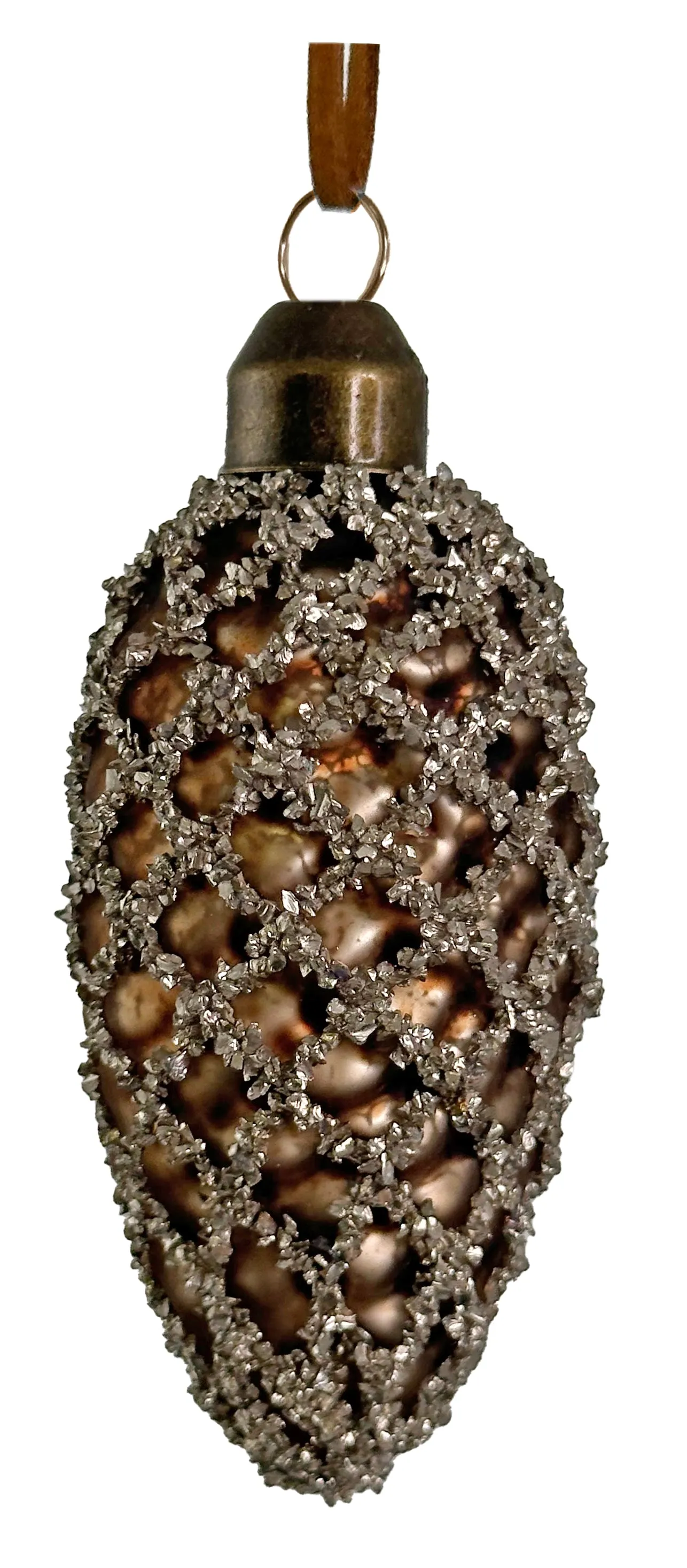 Brown Pinecone Shaped Ornament with Silver Glitter