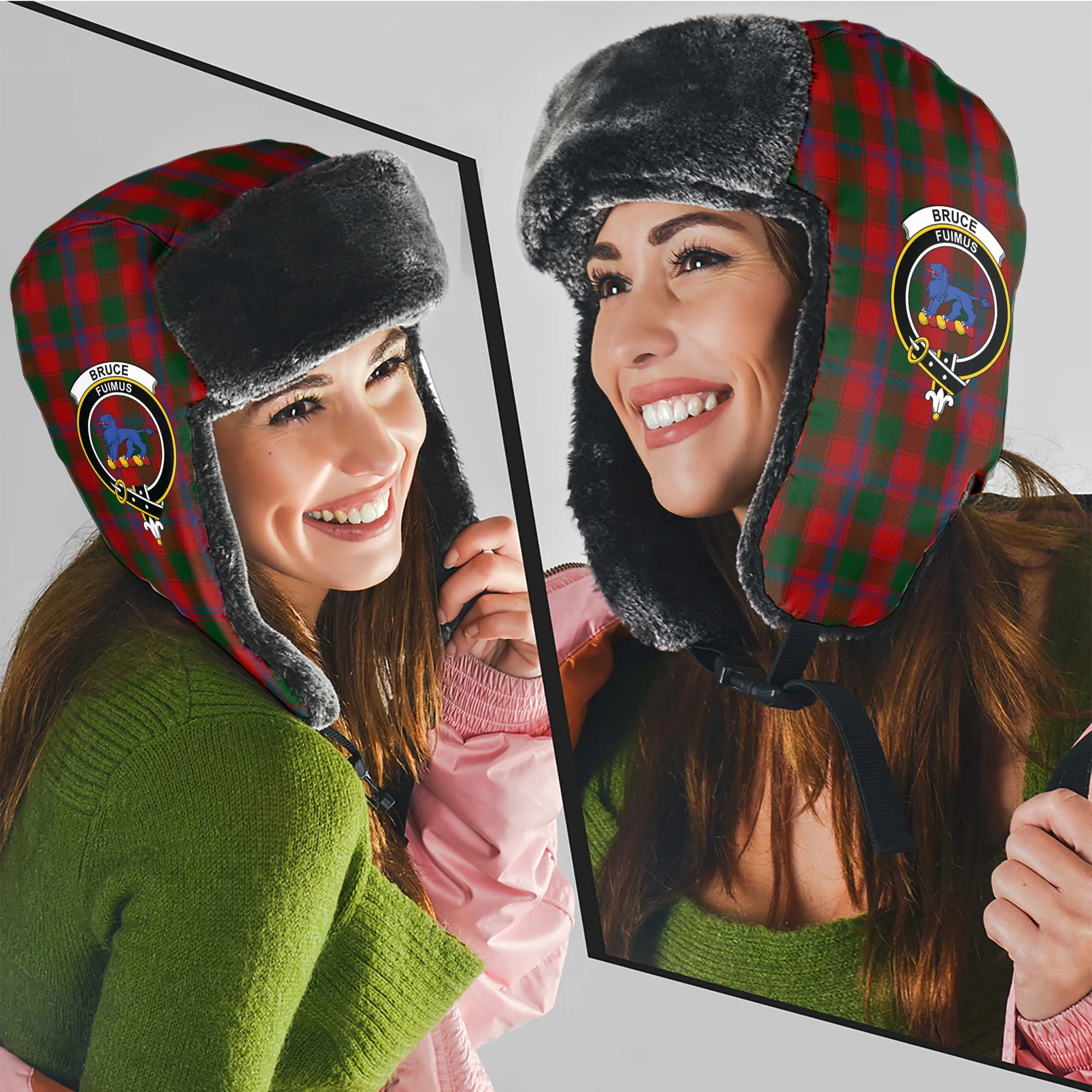 Bruce Old Tartan Winter Trapper Hat with Family Crest