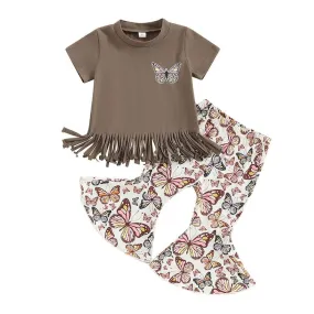 Butterfly Tassel Flared Pants Baby Set